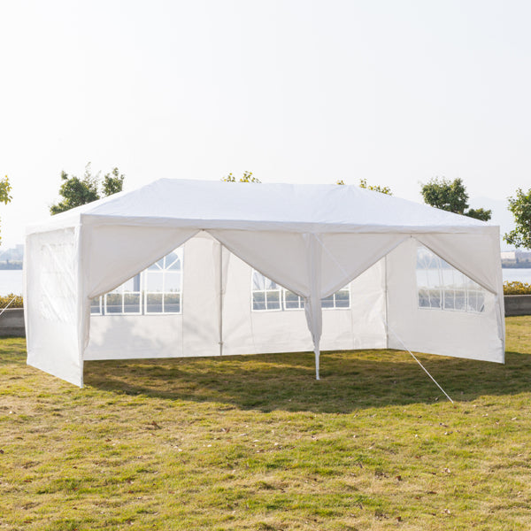 Tente de réception blanche 10'x20' avec 6 parois latérales amovibles, en tissu PE et structure en fer, gazebo d'extérieur imperméable avec fenêtres pour mariages, événements en plein air, abri de patio, usage commercia