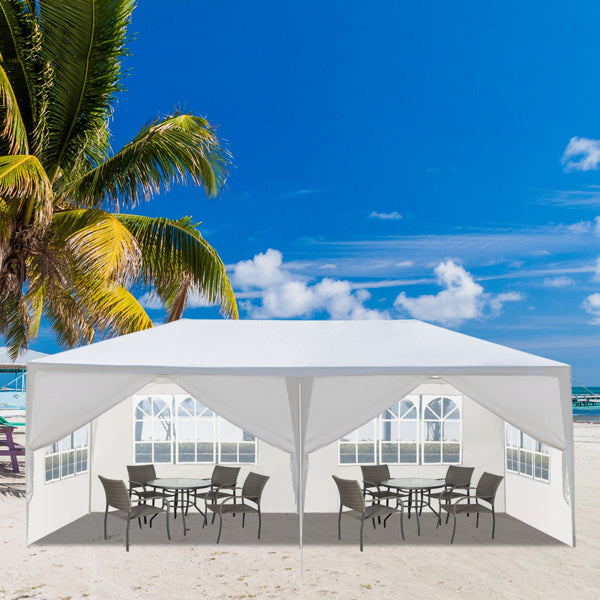 Tente de réception blanche 10'x20' avec 6 parois latérales amovibles, en tissu PE et structure en fer, gazebo d'extérieur imperméable avec fenêtres pour mariages, événements en plein air, abri de patio, usage commercia