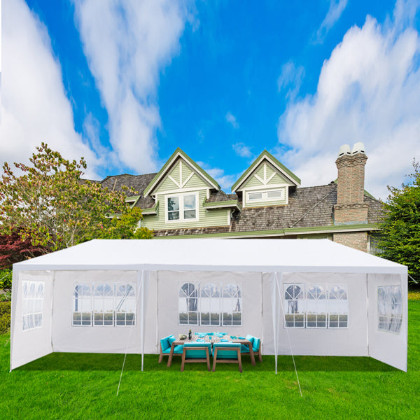 Tente de réception extérieure 10'x30', auvent imperméable avec 5 parois latérales amovibles et fenêtres de style église, grand gazebo pour mariage, anniversaire, barbecue en plein air, blanc