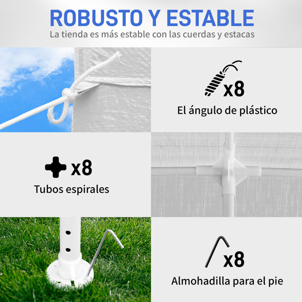 Tente de réception blanche 10'x30' avec 8 parois latérales amovibles, en tissu PE et structure en fer, gazebo d'extérieur imperméable avec fenêtres pour mariages, événements en plein air, abri de patio