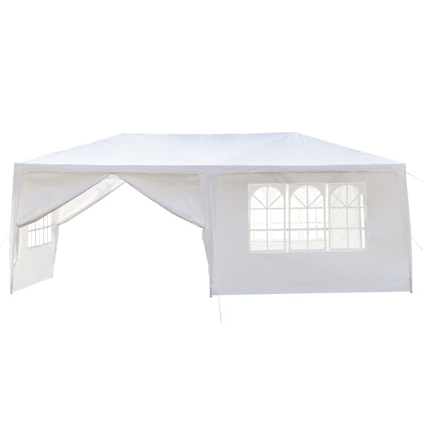 Tente de réception blanche 10'x20' avec 6 parois latérales amovibles, en tissu PE et structure en fer, gazebo d'extérieur imperméable avec fenêtres pour mariages, événements en plein air, abri de patio, usage commercia