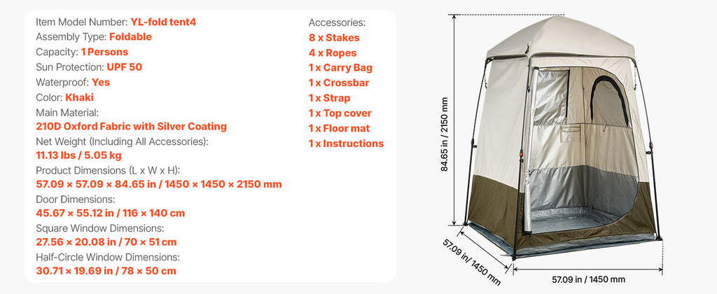 SucceBuy Camping Shower Tent 1 Room Foldable Privacy Tent Changing Room with Ground Stakes Ropes Carry Bag and Crossbar