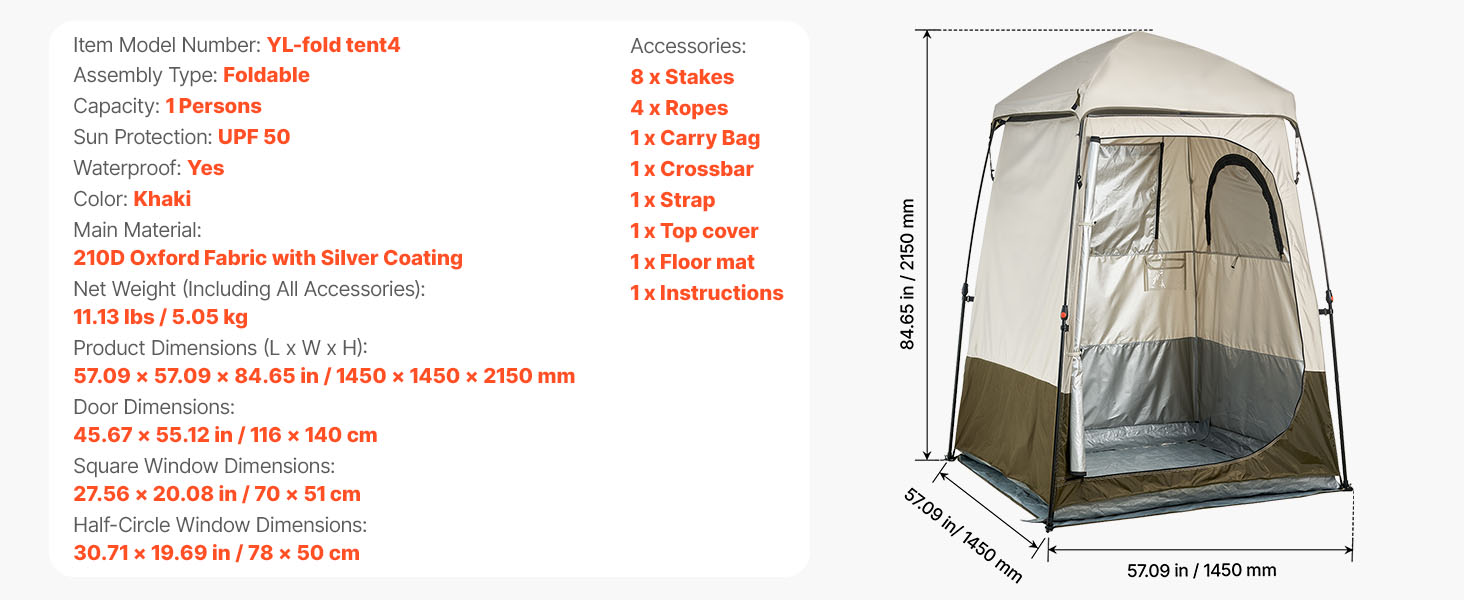 SucceBuy Camping Shower Tent 1 Room Foldable Privacy Tent Changing Room with Ground Stakes Ropes Carry Bag and Crossbar