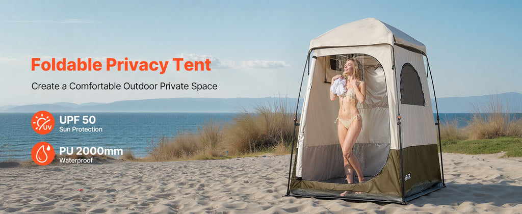 SucceBuy Camping Shower Tent 1 Room Foldable Privacy Tent Changing Room with Ground Stakes Ropes Carry Bag and Crossbar