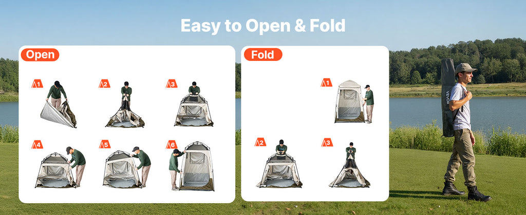SucceBuy Camping Shower Tent 1 Room Foldable Privacy Tent Changing Room with Ground Stakes Ropes Carry Bag and Crossbar