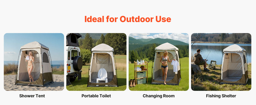 SucceBuy Camping Shower Tent 1 Room Foldable Privacy Tent Changing Room with Ground Stakes Ropes Carry Bag and Crossbar